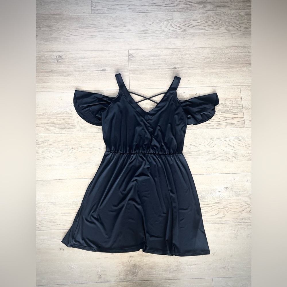 Venus Black Cold-Shoulder Mini Dress – Size M